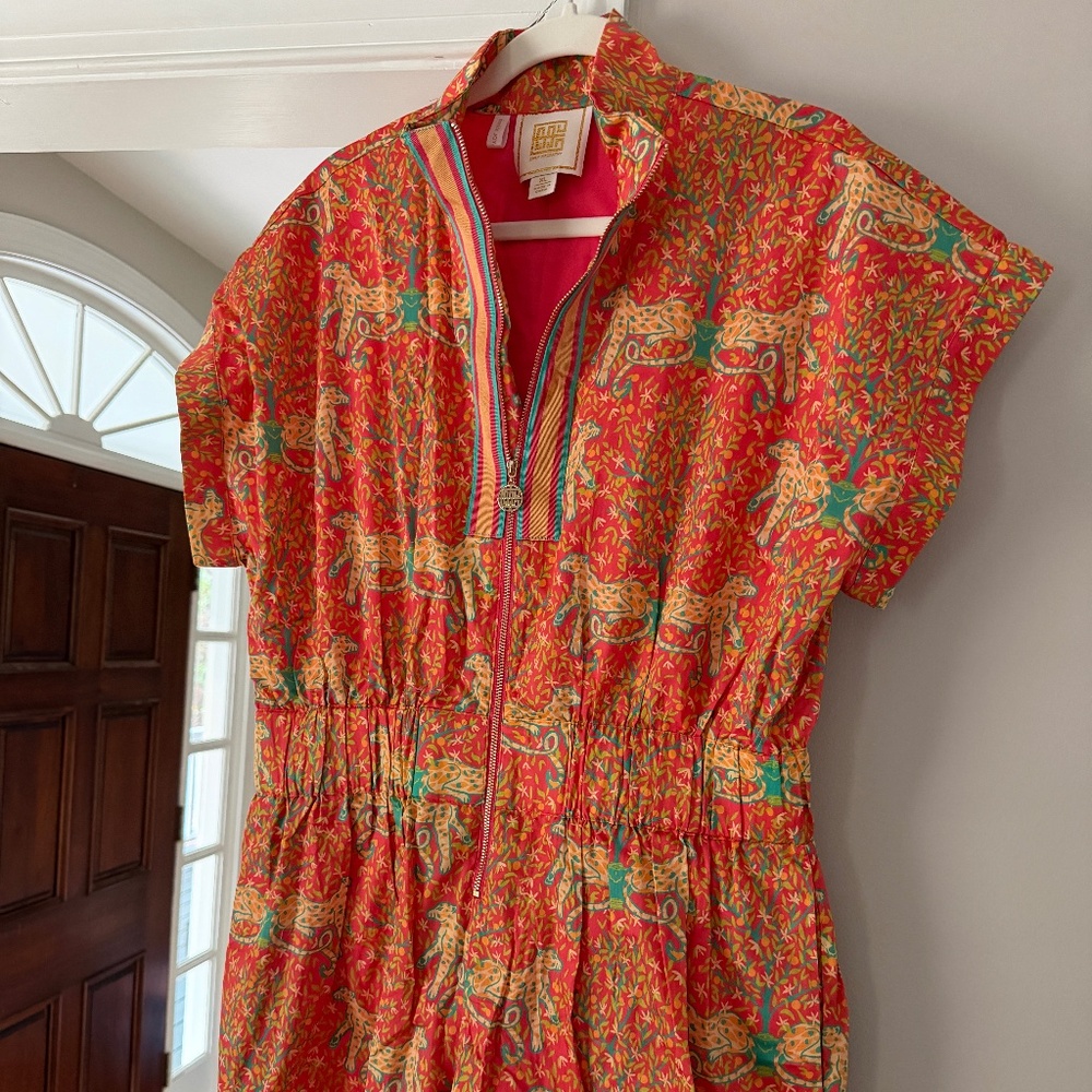 Bright Red Printed Zip-Front Women’s Dress